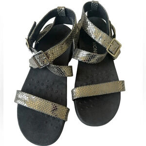 Vionic Elnora Strappy Sandals Shoes Women’s 11 Black Silver Metallic Orthotic